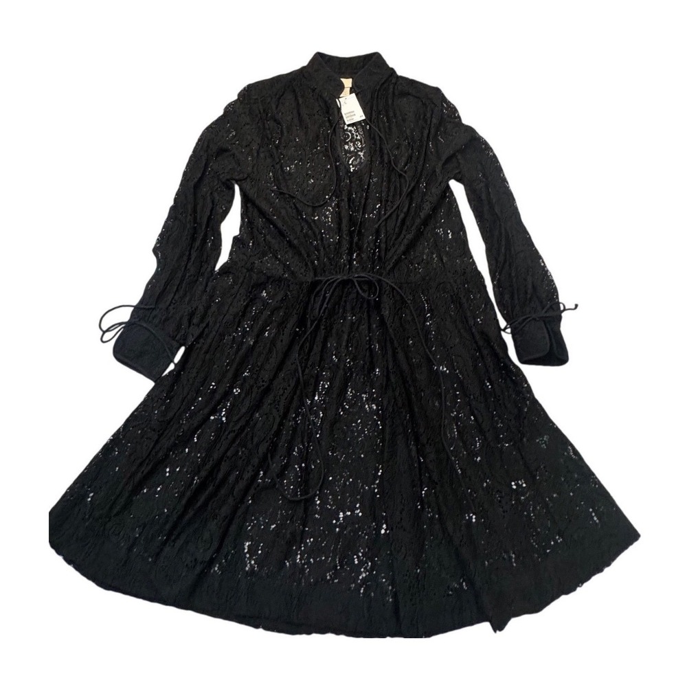 H&M Black Lace Whimsygoth Midi Dress XL NWT Stretch Dark Romantic Fairycore